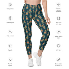 Load image into Gallery viewer, Crossover Legging with Pockets - Champagne Bottle pattern