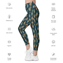 Load image into Gallery viewer, Crossover Legging with Pockets - Champagne Bottle pattern