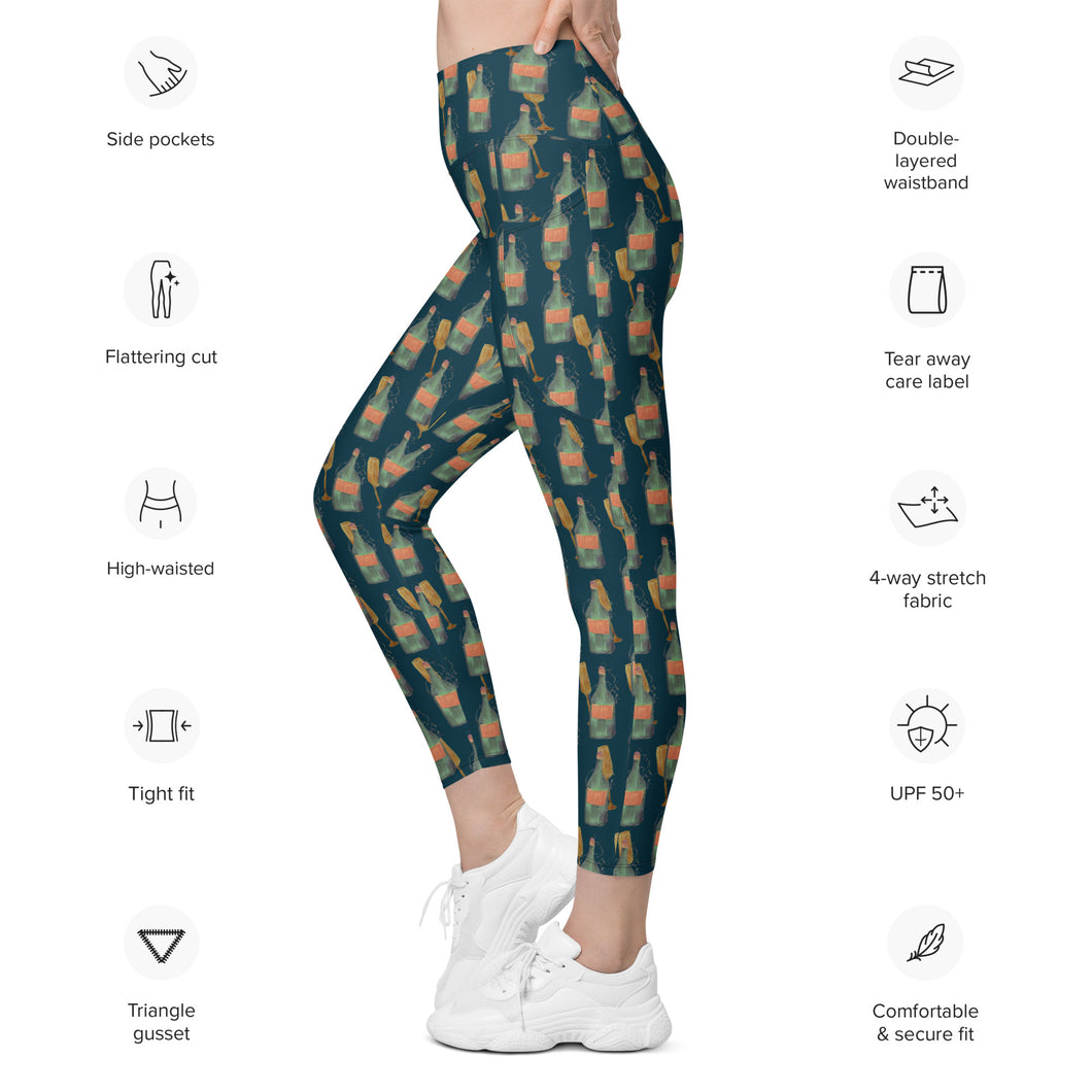 Crossover Legging with Pockets - Champagne Bottle pattern