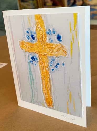 Cross in blue notecard