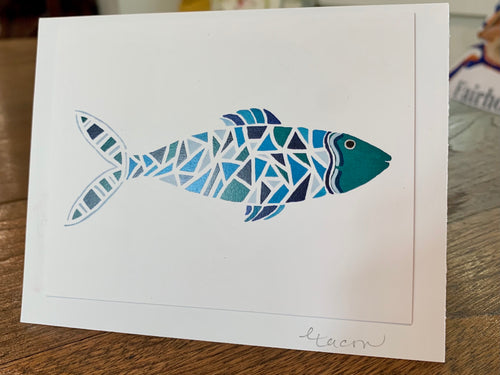 Mosaic blue fish notecard