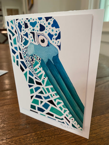 Mosaic blue pelican notecard