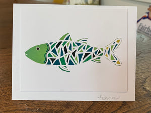 Mosaic green fish notecard