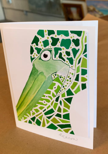 Mosaic green pelican notecard