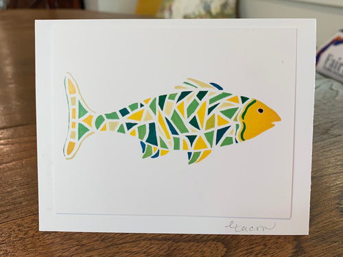 Mosaic yellow fish notecard