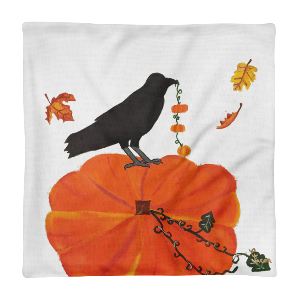 Pumpkin and crow pillow